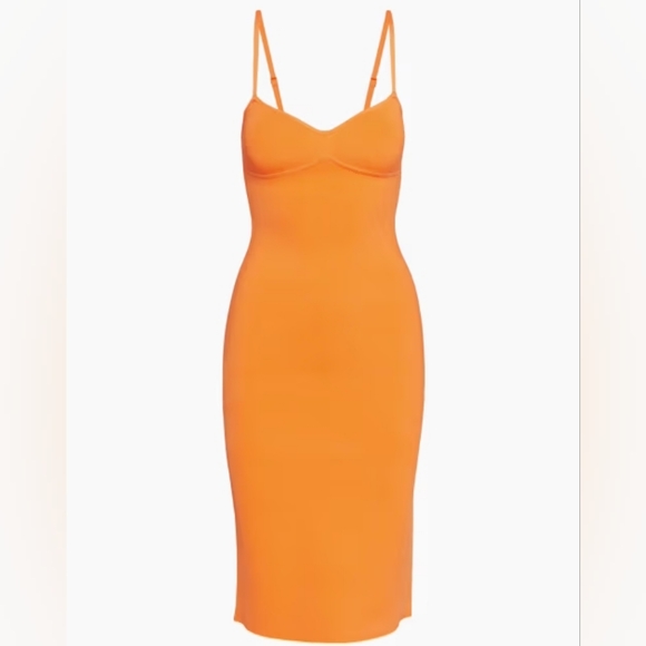 Babaton Dresses & Skirts - Aritzia Babaton Orange bodycon Sweetheart Sculpt Knit Lariat Dress NWOT